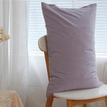 Imagem de Fronha de algodão roxo com babado, tamanho padrão, cor sólida, macia, fazenda, chique, com capa de almofada com babado, 01,48x74cm, 1 peça