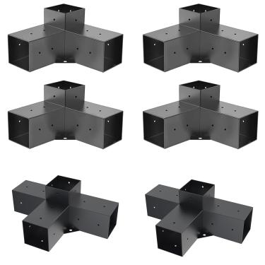 Imagem de Grehitk Kit de pérgola, suportes de pérgula de 3 vias e kit de suportes de 4 vias para base de poste de madeira, vigas de madeira para gazebos, pérgulas de pátio, ferragens de pérgola externa para