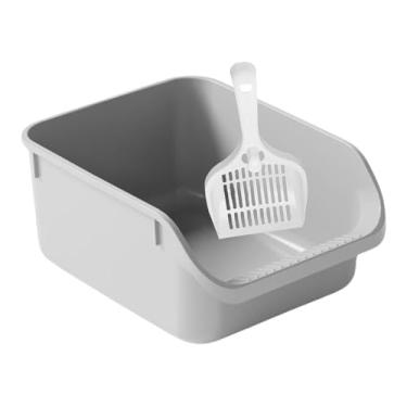 Imagem de Generic Aberto semi fechado gato suprimentos para animais de estimação comadre de alta face bandeja de areia para gato vaso sanitário de areia para gato, Cinza