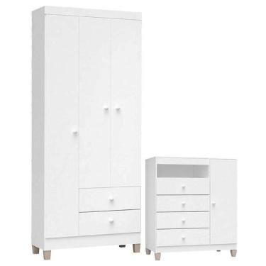 Imagem de Cômoda E Guarda Roupa 3 Portas Ternura Baby Branco Flex - Incorplac