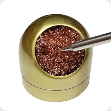 Imagem de Suporte Com Esponja Metálica Para Limpar Ponta De Ferro Solda Anti Oxidante (DOURADO)