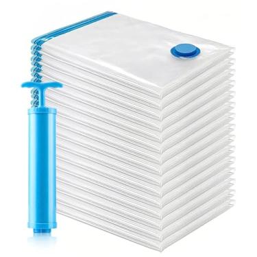 Imagem de kit 10 sacos a vácuo 50 x 60 cm+ 1 Bomba. Ideal Para Armazenar Edredom, Cobertor, Casaco, Travesseiro, Ocupando Pouco Espaço. Super Resistente. Qualidade Premium - Marca: AMOREJA