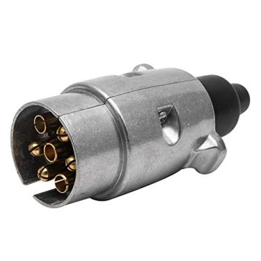 Imagem de Maso Tomada de reboque de 7 pinos plugue de reboque à prova d'água adaptador de plugue elétrico adequado para reboque padrão europeu pesado de 7 pinos com entrada de alumínio prata 12 V