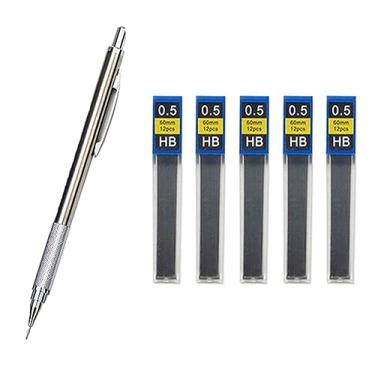 Imagem de Kopida Lapiseira de aço inoxidável de 0,5/0,7/0,9/1,3 mm com 5 tubos HB recarregável para escrever, esboçar, desenhar, desenhar, papelaria