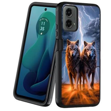 Imagem de BXIKEOPIU Capa para Motorola Moto G 5G 2024 / Moto G Play 5G 2024, capa protetora resistente à prova de choque de 3 camadas à prova de poeira/queda para Moto G 5G 2024, Wolf