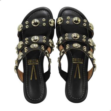 Imagem de Tamanco Feminino Rasteira Vizzano Preto Pedraria Dourado