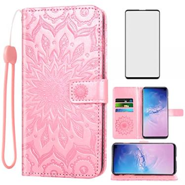 Imagem de Asuwish Capa de celular para Samsung Galaxy S10 Plus com protetor de tela de vidro temperado de couro fino com suporte para cartão Glaxay S10+ Galaxies S10plus 10S Edge S 10 10 plus feminino ouro rosa