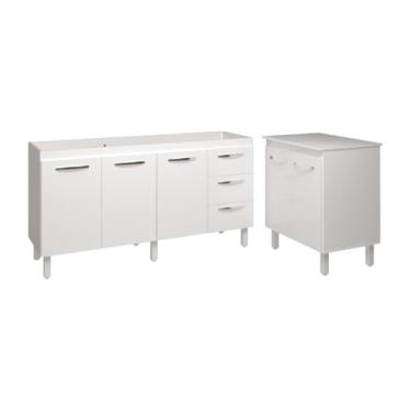 Imagem de Mobília Decor, Cozinha Balcão Armário Gabinete de Pia 150 cm Deise e Balcão Jane para Microondas ou Forno Elétrico Branco