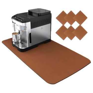 Imagem de Kit Tapete Organizador De Mesa 70x30cm Cantinho Café Escritório + 6 Apoio Xicaras (Castor)