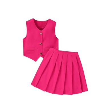 Imagem de Milumia Conjunto feminino de 2 peças blazer com botões frontais e saia plissada, Rosa choque, 11 Anos