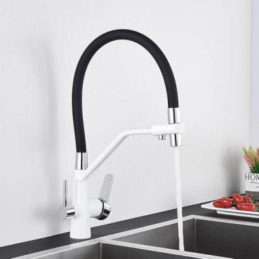 Imagem de Torneiras de cozinha filtradas Torneira de cozinha de purificação Torneira de cozinha com filtro de água giratória 360 para cozinha Torneiras de cozinha de três vias Torneira, A Branco Cromado