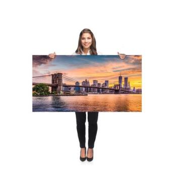 Imagem de Quadro Decorativo Grande Sala 100x50 Nova York Ponte Fim de tarde Quad