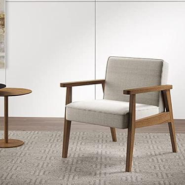 Imagem de Poltrona Decorativa Julia tecido linho cru madeira maciça - Poltronas do Sul