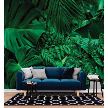 Imagem de Papel de Parede 3D Painel 2,5M Folhas Palmeiras Verde Viníl Jadim Real