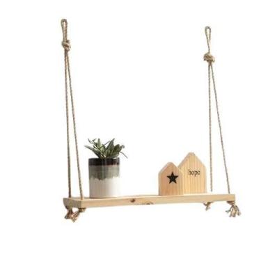 Imagem de Prateleira Decorativa Com Cordas Madeira Maciça 50Cm - Loja Do Pinho
