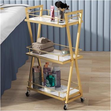 Imagem de Salão de beleza sobre rodas Máquina de beleza Carrinho de rolamento de metal Organizador de maquiagem Spa Utilitário de 3 camadas para armazenamento de manicure Carrinho de rolamento com rod