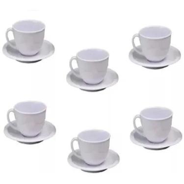 Imagem de 6 Xícara Caneca com Pires Branco Kit em Melamina 200ml - Best