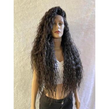 Imagem de Front lace peruca cacheada afro longa 80cm biovegetal babyhair - JUPER