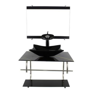Imagem de Gabinete de vidro inox para banheiro 60cm retangular mármore preto dou