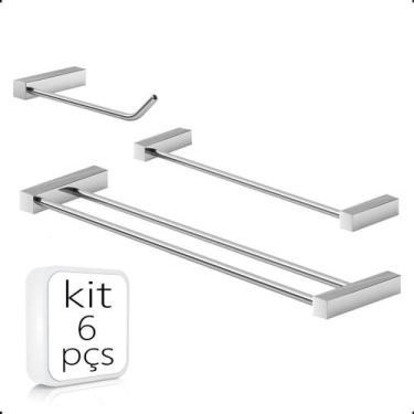 Imagem de Acessórios Duplo de Banheiro Grego Modelo Troia Suporte Quadrado Kit 6