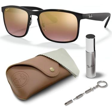 Imagem de Ray-Ban RB4264 CHROMANCE Óculos de sol quadrados com kit de óculos – protetores de nariz ajustáveis – Óculos de sol quadrados, Armação Havana fosca | Lente cromada roxa polarizada, 58 mm
