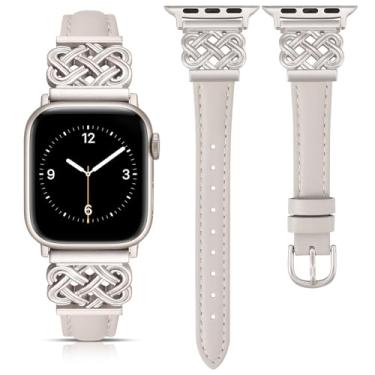 Imagem de TOYOUTHS Pulseira de couro feminina compatível com Apple Watch séries 10/9/Ultra/SE/8/7/6/5/4/49 mm com fivela interloque de designer para Apple Watch séries 10/9/Ultra/SE/8/7/6/5/4/3/2/1, Starlight