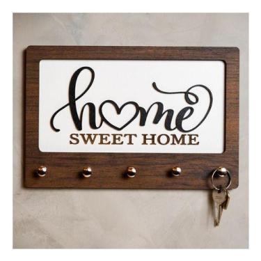 Imagem de Porta Chave De Parede Decorativo Home Sweet Home Mdf Luxo - Carmisini