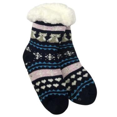Imagem de Meia Infantil Forrada Solado Antiderrapante Pantufa Felpuda Térmica Qu