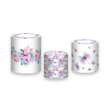 Imagem de Trio de Capas de Cilindro - Borboletas e Flores Rosa e Lilás 004 - Via