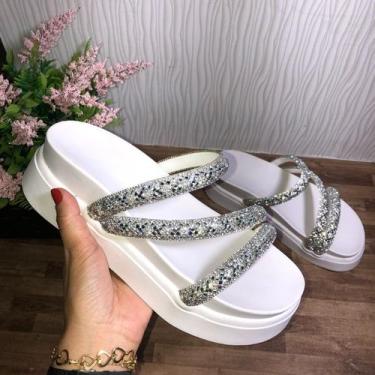 Imagem de Papete Plataforma Alta Sandália Feminina Flatform Anabela 3 Tira Z Str