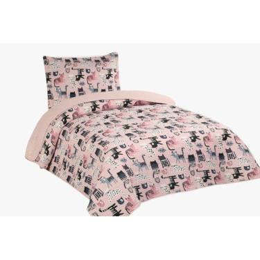 Imagem de Colcha Solteiro Kids Dupla Face 2,4 x1,6m Com Porta Travesseiro Menina