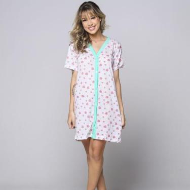 Imagem de Camisola Maternidade Botão na Frente Manga Curta Pós Cirúrgica Pijama 