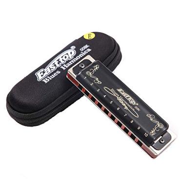 Imagem de Gaita azul, gaita diatônica de 10 furos e 20 tons, gaita azul E-key com concha preta, adequada para profissionais, adultos, iniciantes, estudantes, crianças, instrumentos de gaita padrão