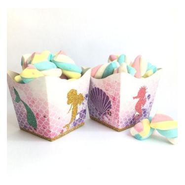 Imagem de 10 Cachepot De Papel Para Festa Doce Decoração Tema Sereia - Nc Toys