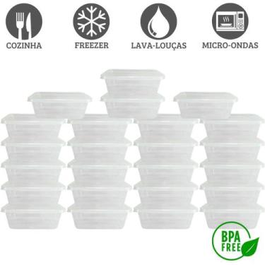 Imagem de Kit 36 Pote Retangular 500ml Transparente Marmita Fitness Refeição Mic
