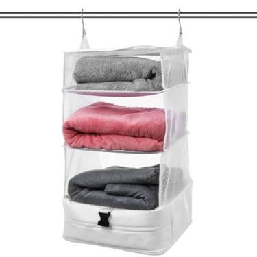 Imagem de FRCOLOR Prateleiras Suspensas De 3 Prateleiras Para Viagem Armazenamento De Armário Prateleiras Suspensas Cubos De Embalagem Compressão Com 2 Ganchos Branco