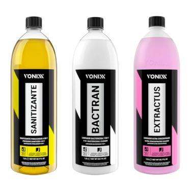 Imagem de Kit Automotivo Vsc Bactran Extractus Sanitizante Finalizador Bactericida Limpa higieniza Desinfeta Estofados Carpetes Tapetes 1,5l Vonixx
