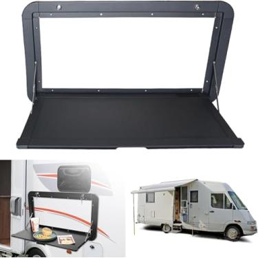 Imagem de Mesa de jantar externa para trailer, dobrável, com trava para trailers e motorhomes, kit de liga de alumínio ideal para uso ao ar livre, preto