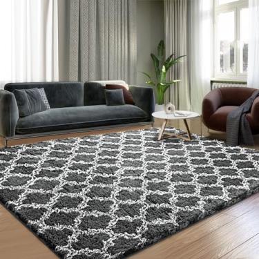 Imagem de Puremy Tapetes de área de 20 x 25 cm para sala de estar, tapetes felpudos fofos para quarto, tapete interno antiderrapante para quarto de crianças, berçário, decoração de casa, geométrico, cinza