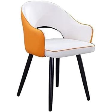 Imagem de Cadeiras de cozinha, cadeiras de jantar estofadas, cadeiras laterais, sala de estar com capa de couro macio, assento almofadado e pernas de metal, amarelo + branco