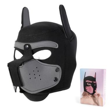 Imagem de Máscara de neoprene para adultos com capuz para filhotes, equipamento de brincar de cachorro, cosplay removível, máscara de cachorro de rosto inteiro (cinza)