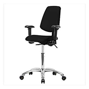 Imagem de Thomas Cadeira de mesa de vinil ESD/Cleanroom 1163V92 com encosto médio, base cromada, com inclinação, braços ajustáveis, rodízios ESD, preta