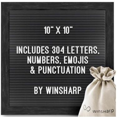Imagem de Quadro de letras de feltro preto | 25,4 cm x 25,4 cm moldura de madeira preta elegante com letras brancas | Placas de sinalização mutáveis premium para decoração de casa citações motivacionais anúncio de bebê lista de menu mensagem quadro de letras com suporte para pequenas empresas