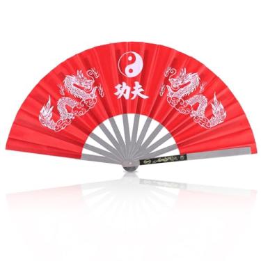 Imagem de Ventilador de Kung Fu Tai Chi, ventilador de mão dobrável, ventilador de Kung Fu chinês de aço inoxidável, artes marciais, dança, dança, festival, presente (vermelho)