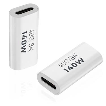 Imagem de AreMe Pacote com 2 adaptadores USB C fêmea para fêmea, extensor de acoplador USB tipo C suporta 140W, 40Gbps, 8K @60Hz para Thunderbolt 4/3, laptop, telefones, compatível apenas com cabos de extensão