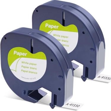 Imagem de Label Orison Cabo para refil de etiquetas Dymo 91330 compatível com refis Dymo Letratag, fita de etiqueta de papel LT para LetraTag LT-100H LT-100T, 1/5.1 cm x 13 pés (12 mm x 4 m), preto em branco,