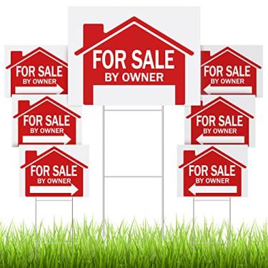 Imagem de 7 peças de 61 x 45 cm para venda pelo proprietário, placa dupla face, placas de casa aberta, postes de sinalização imobiliária, placas de venda de quintal com setas direcionais e 7 peças de estacas de