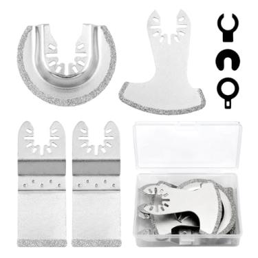 Imagem de Tookie Lâminas de ferramentas oscilantes de diamante, 4 peças de lâminas multiferramentas de carboneto de prata para remoção de argamassa e corte de azulejo macio, compatível com a maioria das marcas