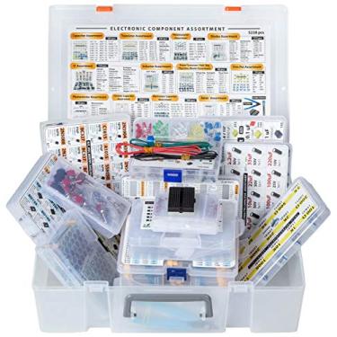 Imagem de XXXL Electronic Component Assortment Box Kit, 5228 pcs, Capacitors, Transistors, Potentiometers, Diodes, ICs, Inductors, Regulators, Mosfets, Trim Pots, LEDs, PCB, Photoresistors, Terminals, Resistors