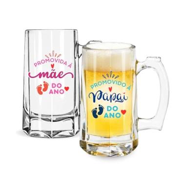 Imagem de Kit 2 Canecas De Congelar Chopp Estampada Promovida Mãe/Pai Do Ano Surpresa Anúncio Gravidez Presente Chá Bebê e Revelação Lembrancinha Casal